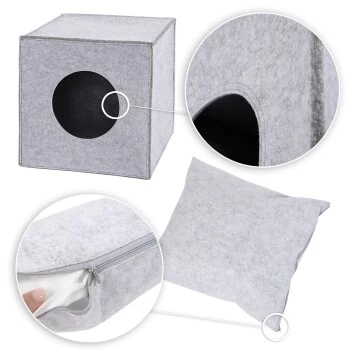 Lionto Katzenhöhle Aus Filz + Kissen - Regalhöhle Hellgrau 6 Lionto Katzenhöhle Aus Filz + Kissen - Regalhöhle Hellgrau – Bild 6
