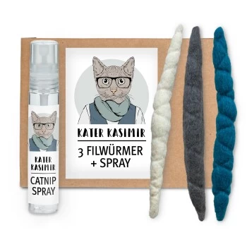 Kater Kasimir 3 Handgerollte Filzwürmchen Aus Schurwolle + 1 Mini-Flasche Katzenminze-Spray 1 Kater Kasimir 3 Handgerollte Filzwürmchen Aus Schurwolle + 1 Mini-Flasche Katzenminze-Spray
